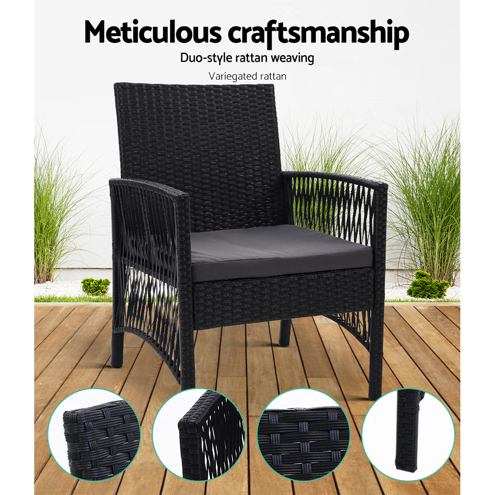 Mitchell Set of 2 Outdoor Dining Chairs Patio Furniture Wicker Lounge Chair Garden - Black - Nurns