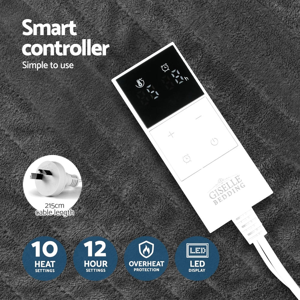 Watson Electric Throw Soft Blanket Rug Heated Washable Snuggle Flannel Winter - Grey - Nurns