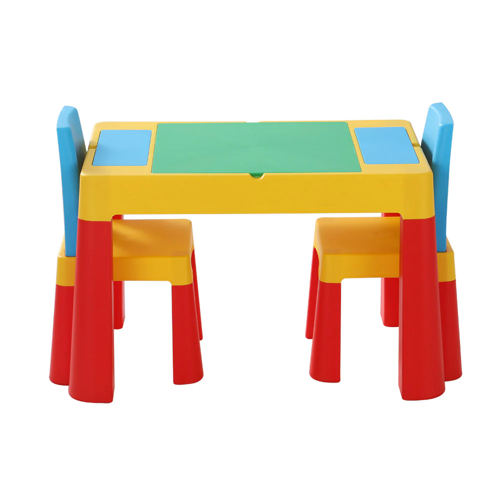 Pollard 3-Piece Kids Table & Chairs Set Activity Chalkboard Toys Storage Box Desk - Multicolour - Nurns