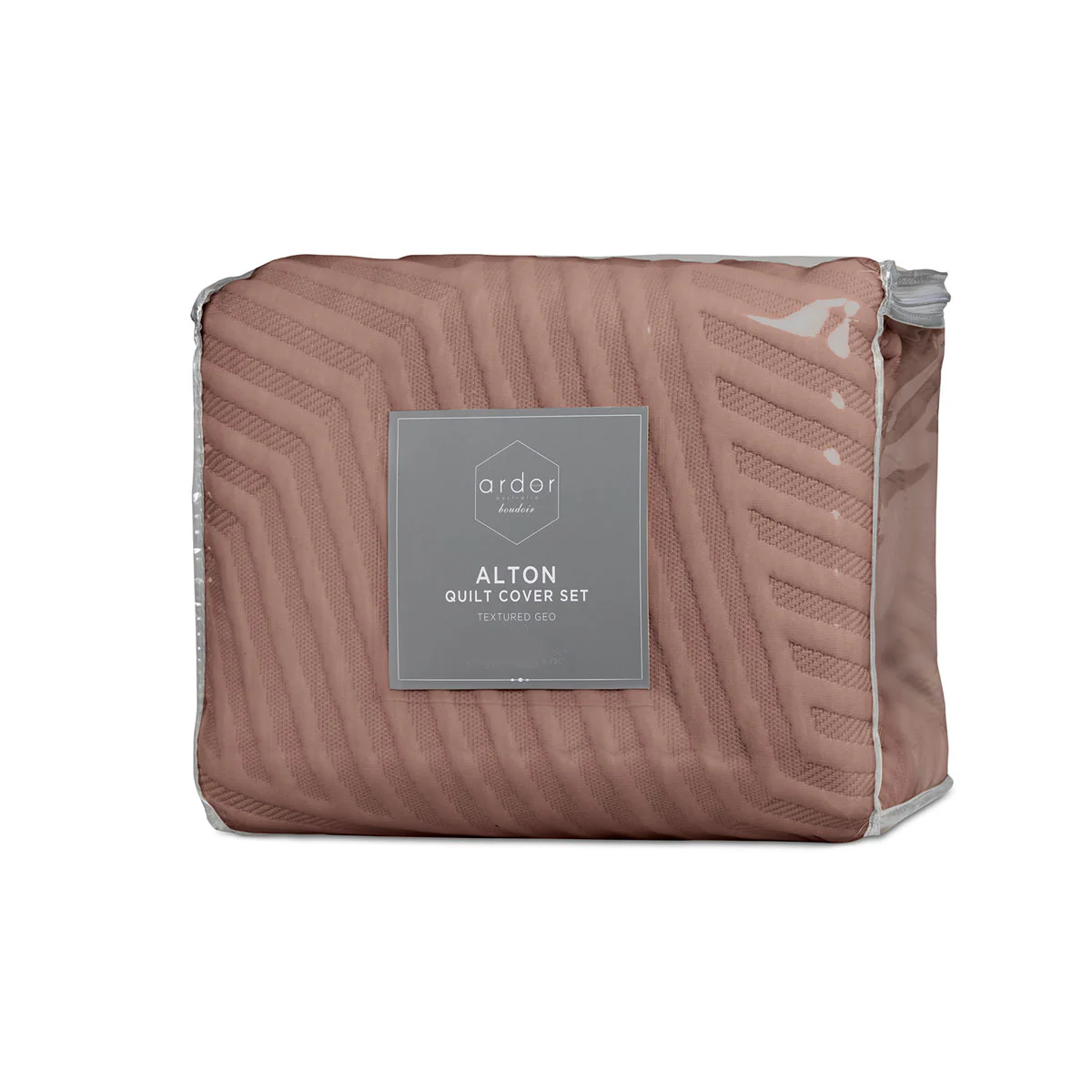 QUEEN Jacquard Embossed Texture Geo Quilt Cover Set - Pink - Nurns