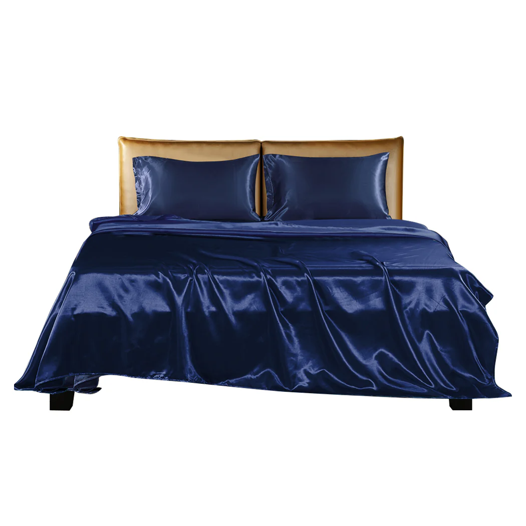 Queen Dreamz Silky Satin Sheets Fitted Flat Blue - Nurns