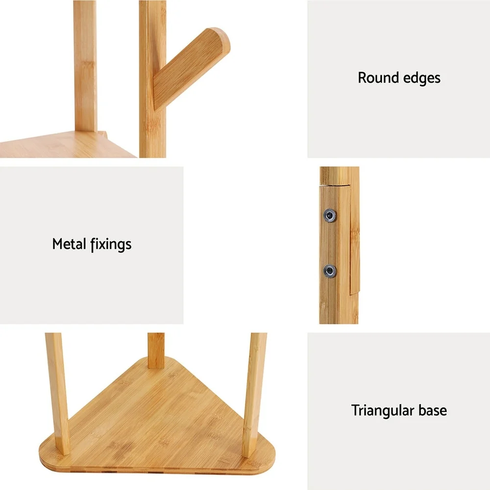 Clothes Rack Coat Stand 9 Hooks Tree Shelf Bamboo - Nurns
