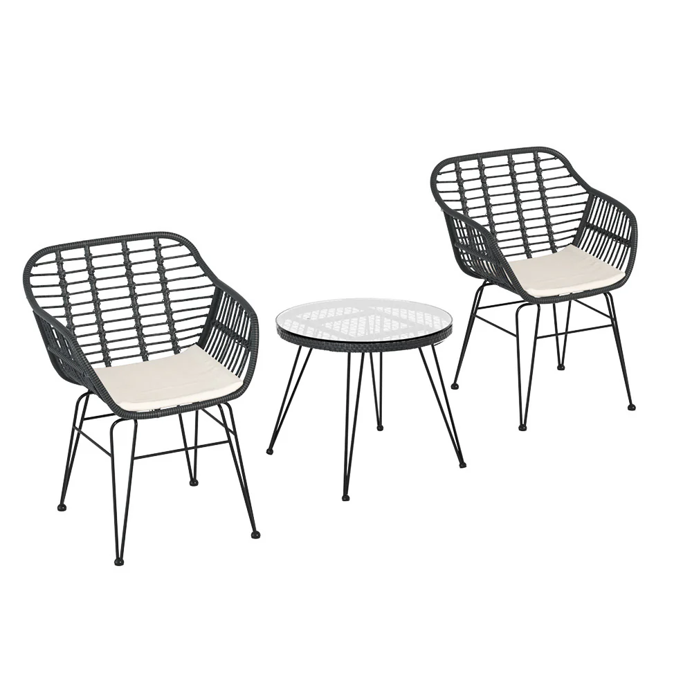 Dalton 2-Seater Table Chairs Patio 3-Piece Outdoor Furniture - Grey - Nurns