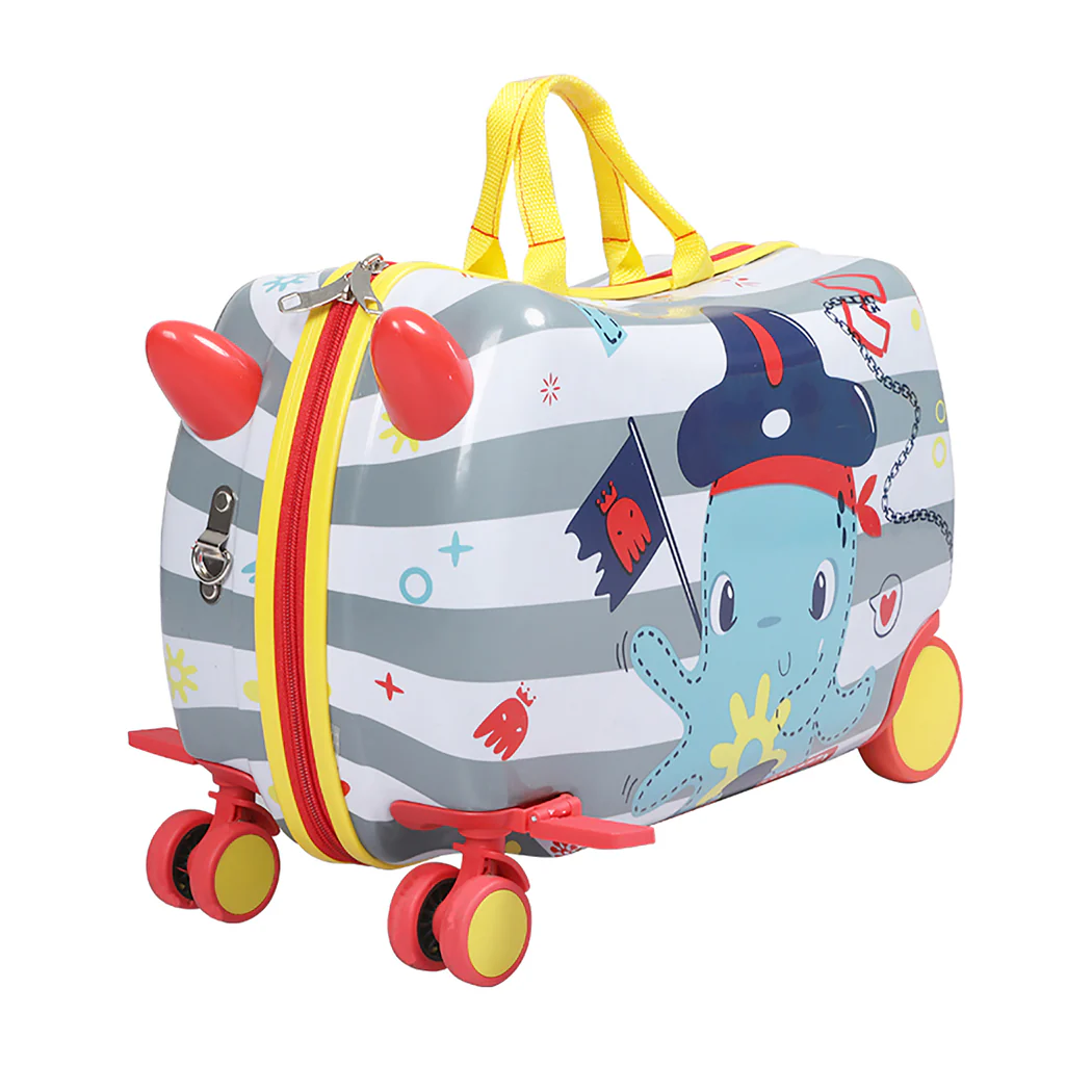 Kids Ride On Suitcase Children Travel Luggage Carry Bag Trolley Octopus - Nurns