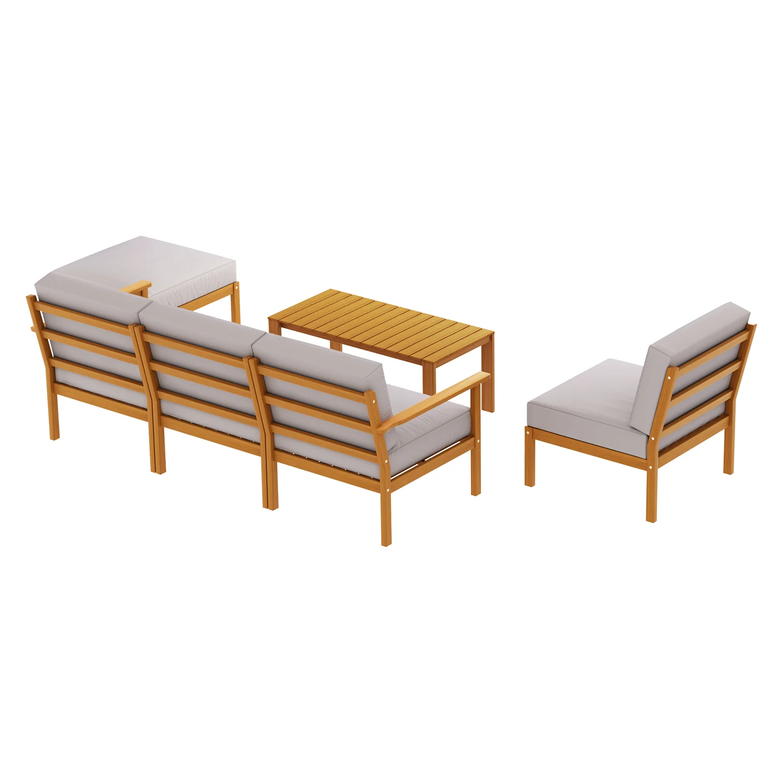 Aden 5-Seater Wooden Garden Table Chairs 6-Piece Outdoor Sofa - Wood - Nurns