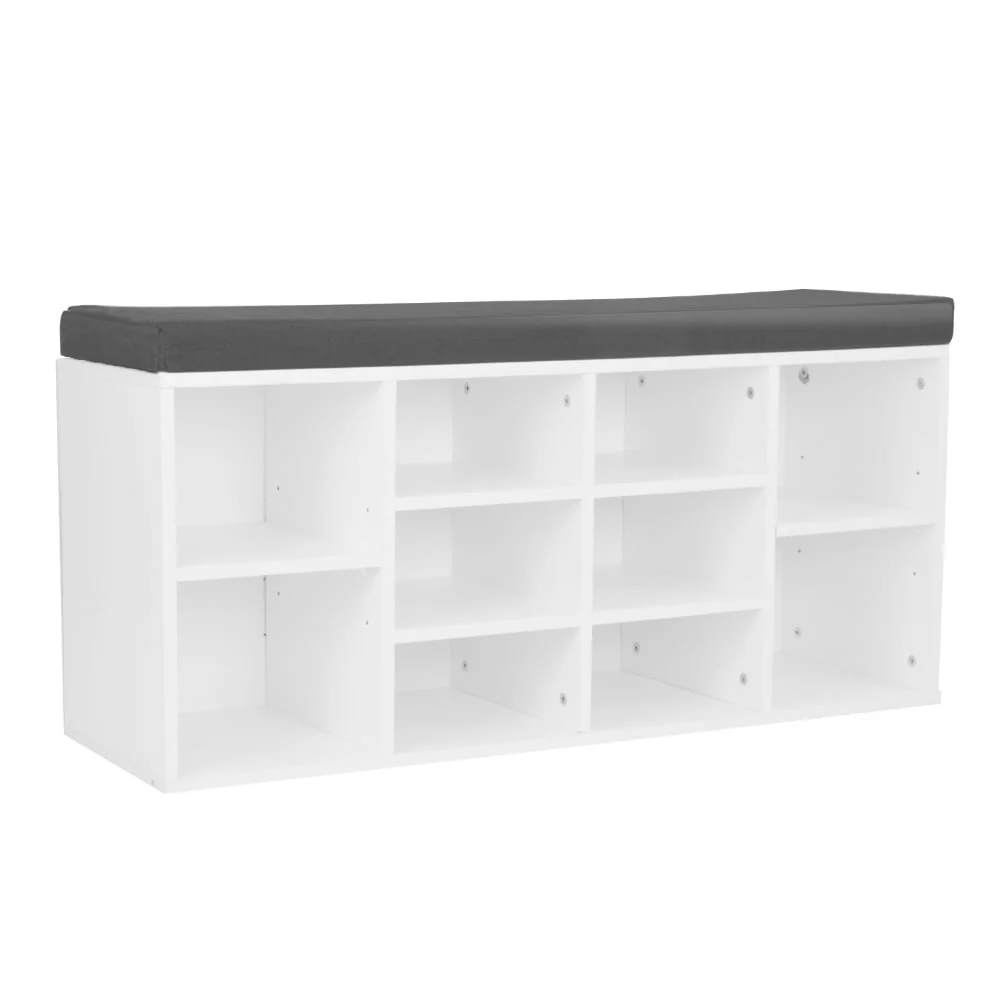 Sarantino Shoe Rack Cabinet Organiser Grey Cushion Stool Bench Ottoman - 104 X 30 X 45 - White - Nurns