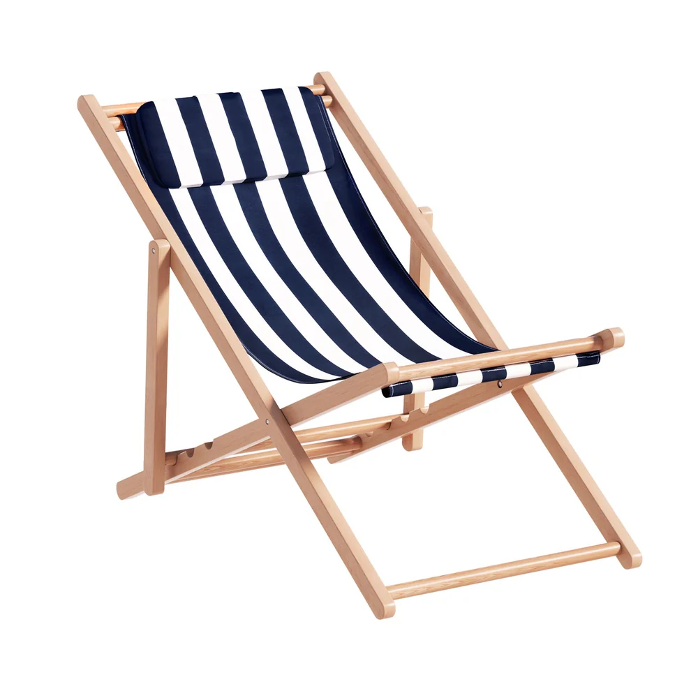 Damien Outdoor Chairs Sun Lounge Deck Beach Chair Folding Wooden Patio Furniture - Blue and White - Nurns