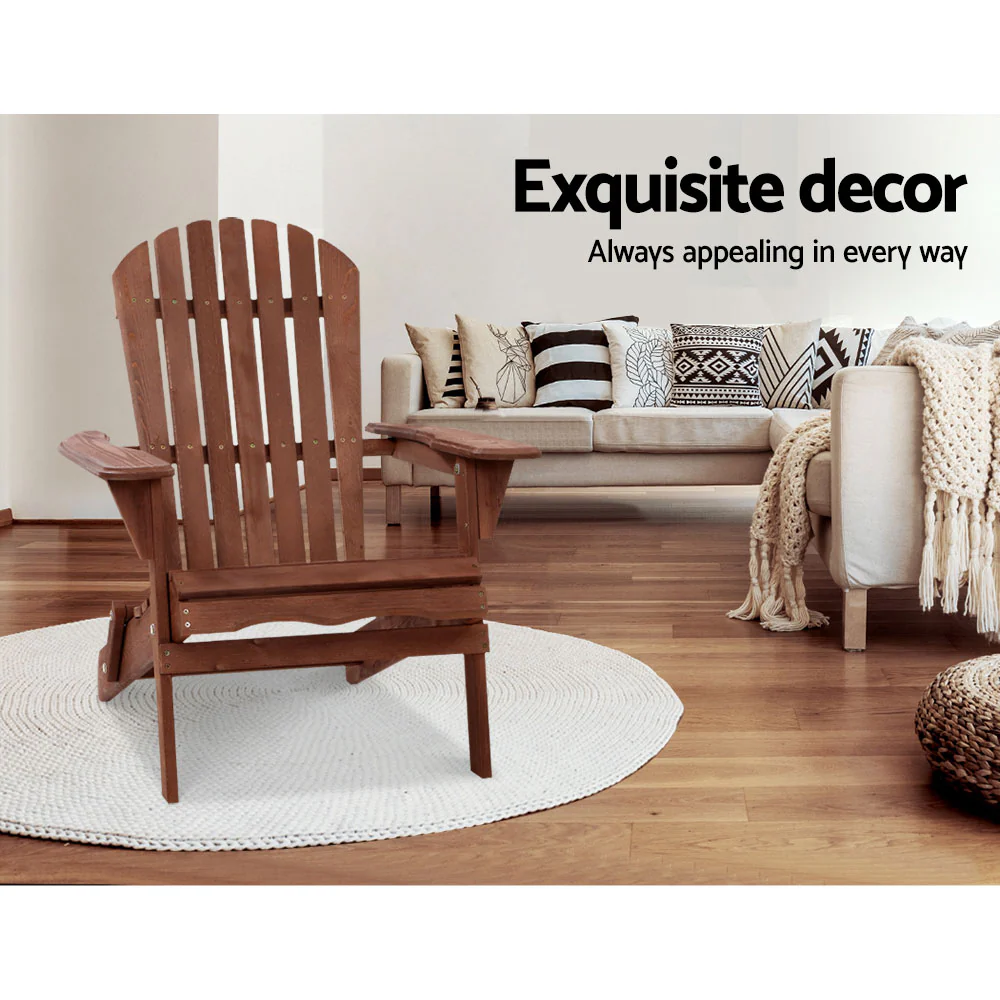 Adirondack Gardeon Outdoor Chairs Wooden Foldable Beach Chair Patio Furniture Brown - Nurns