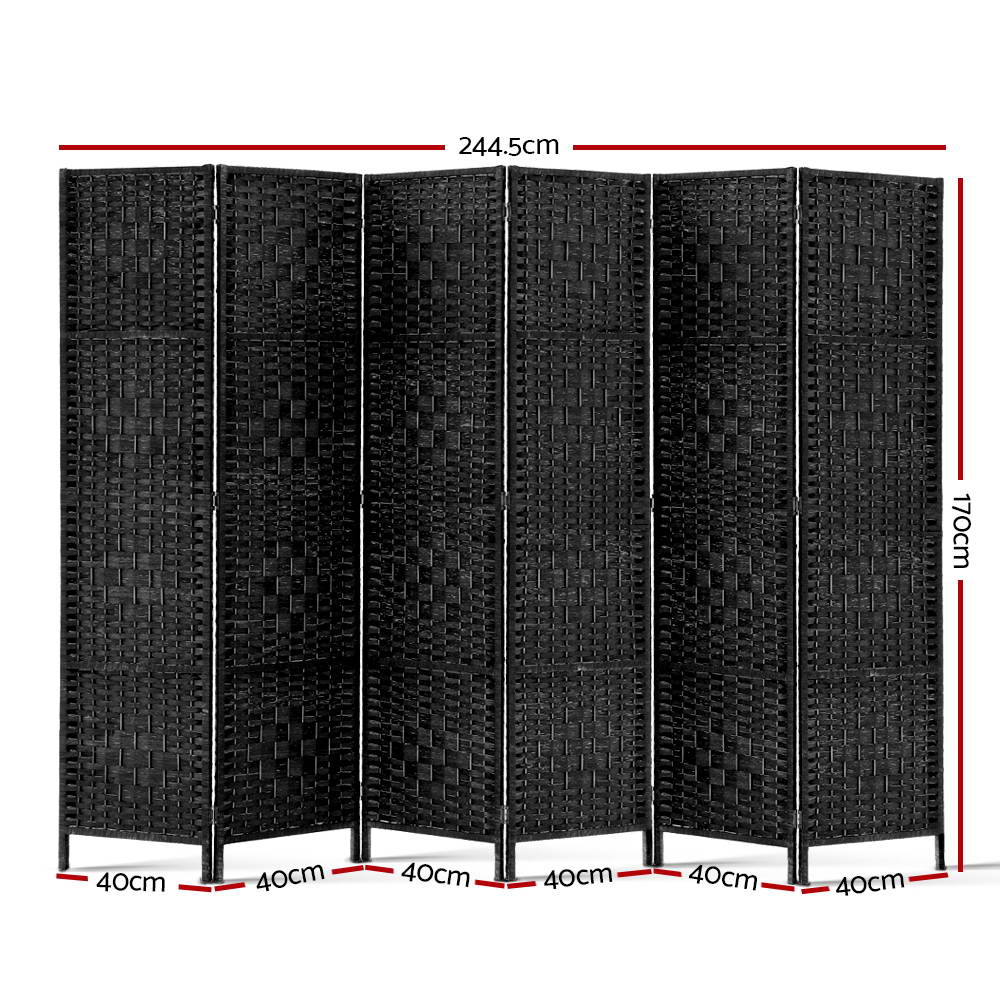 6 Panel Room Divider Screen 245x170cm Woven - Black - Nurns