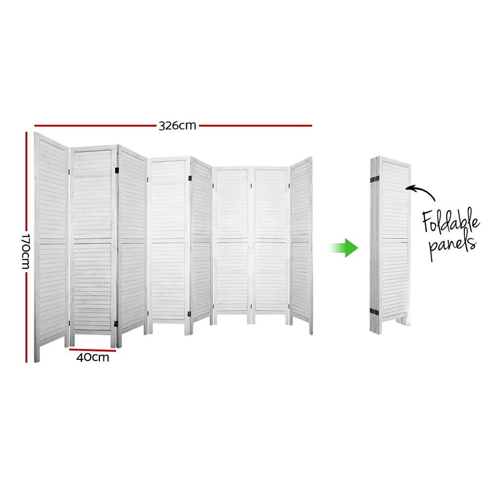 8 Panel Room Divider Screen 326x170cm - White - Nurns