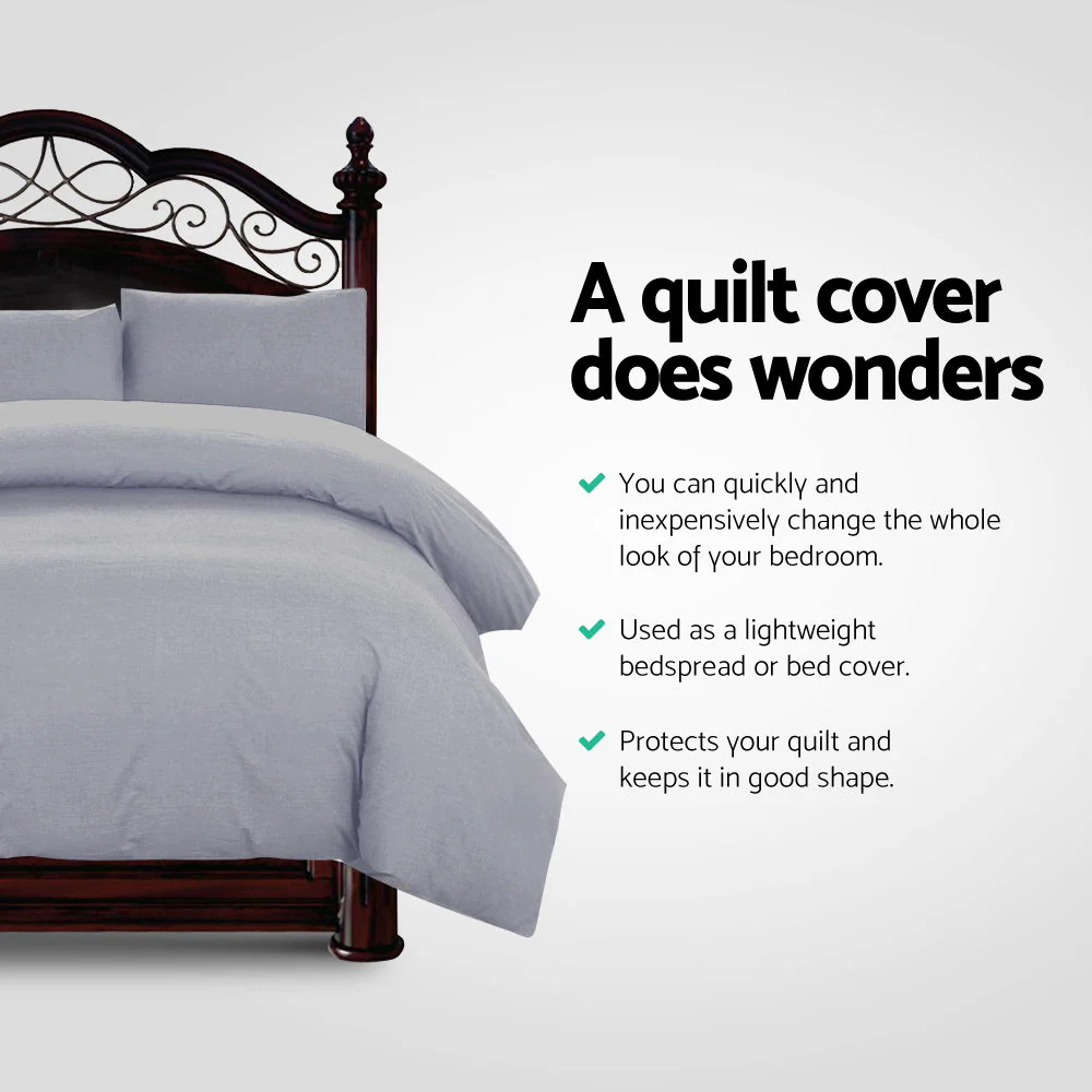 QUEEN 3-Piece Quilt Cover Set - Grey - Nurns