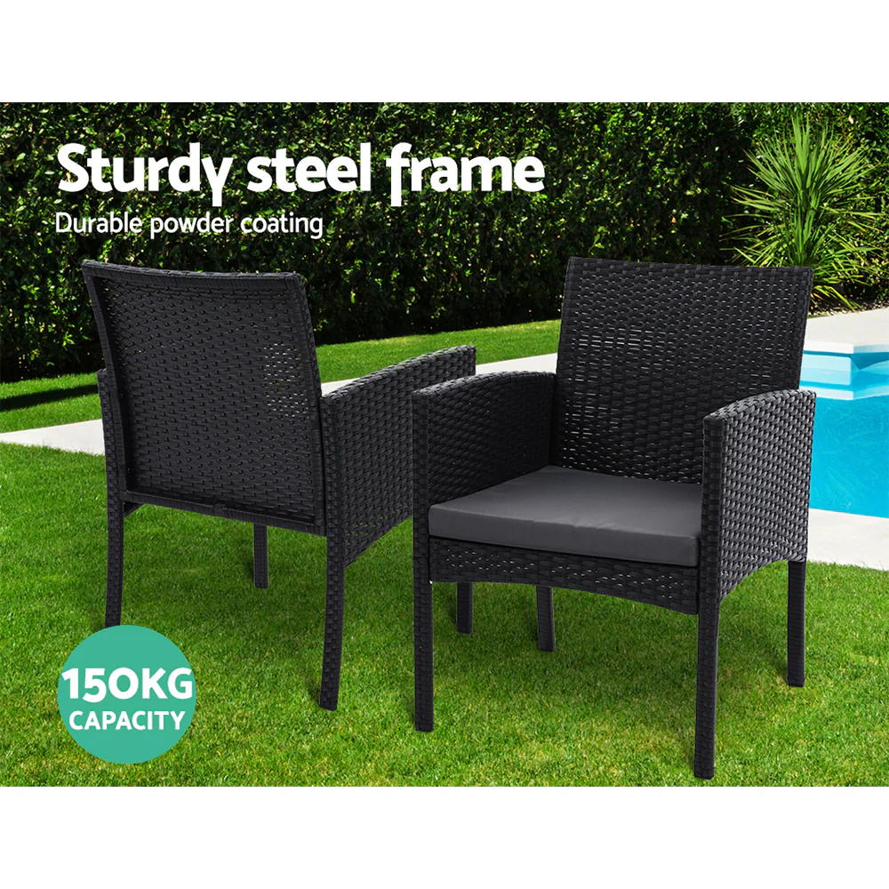 Kenneth Set of 2 Outdoor Dining Chairs Patio Furniture Rattan Lounge Chair XL - Black - Nurns