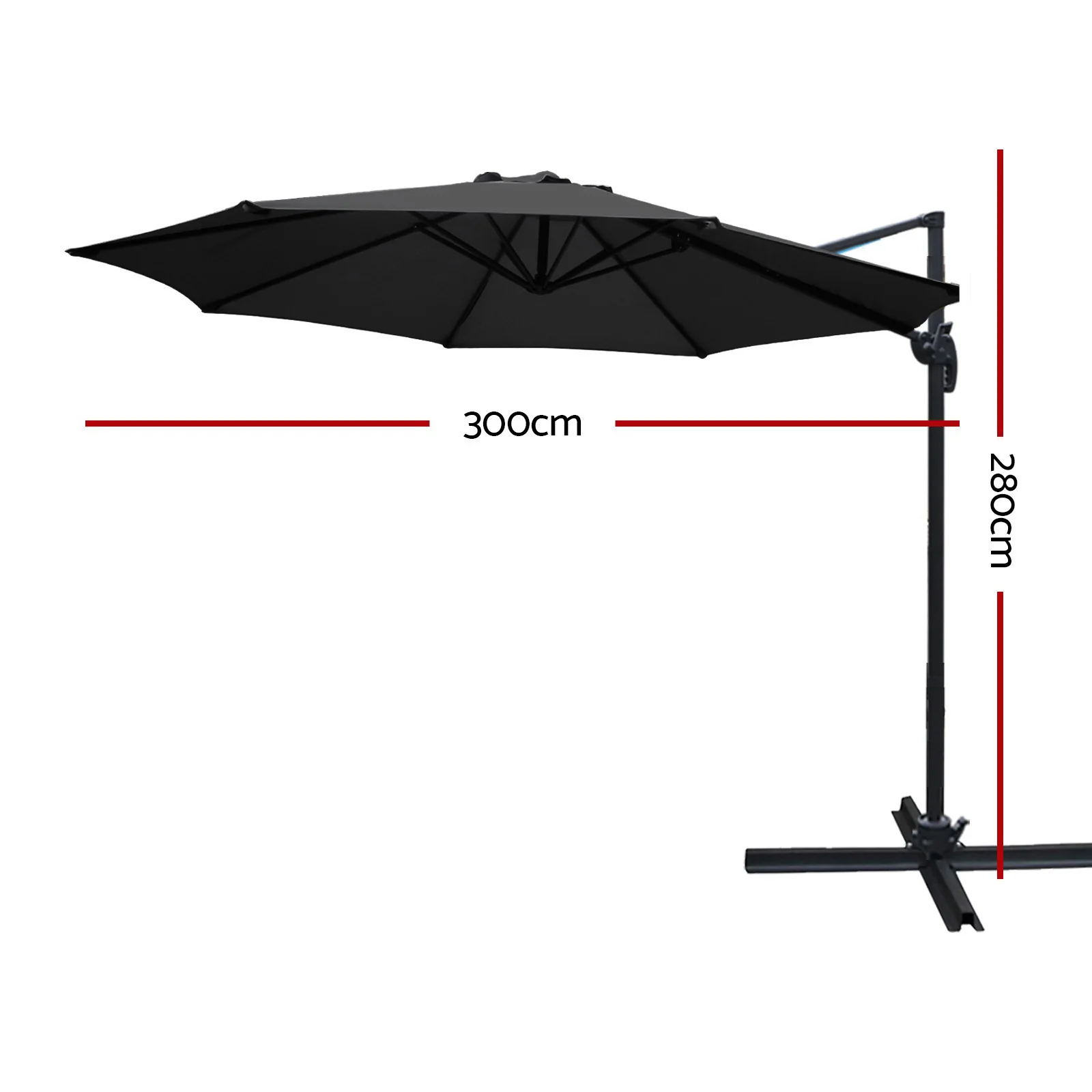 Instahut 3m Outdoor Umbrella Cantilever 360 Degree Tilt Beach Roma Black - Nurns