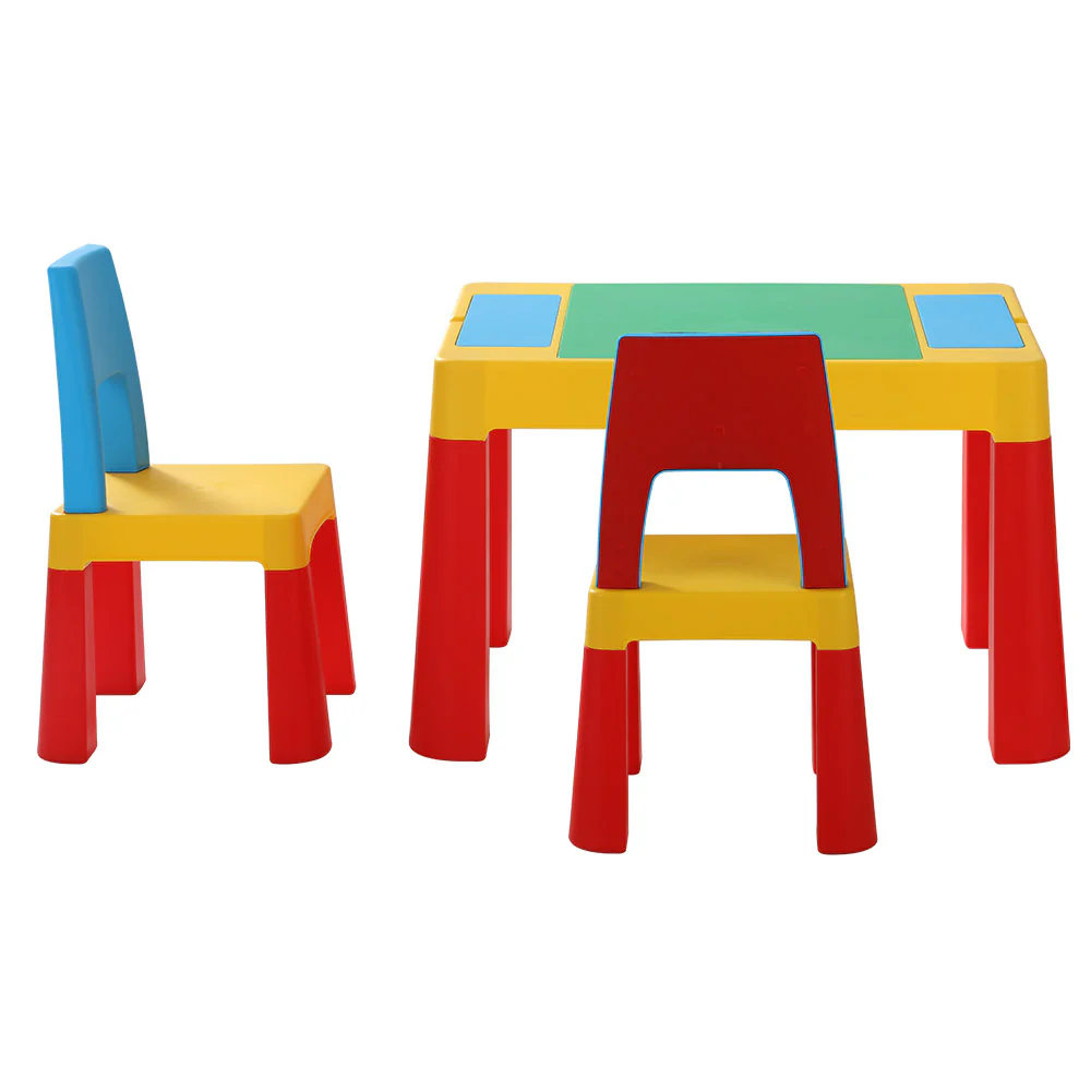 Pollard 3-Piece Kids Table & Chairs Set Activity Chalkboard Toys Storage Box Desk - Multicolour - Nurns