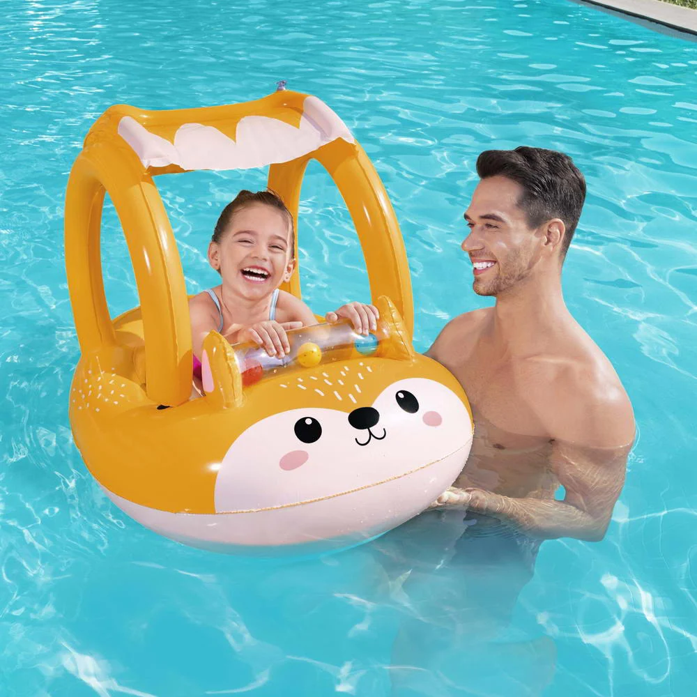Kids Inflatable Fox Swim Float Floating Seat Canopy Pool Toys 94x66CM - Nurns