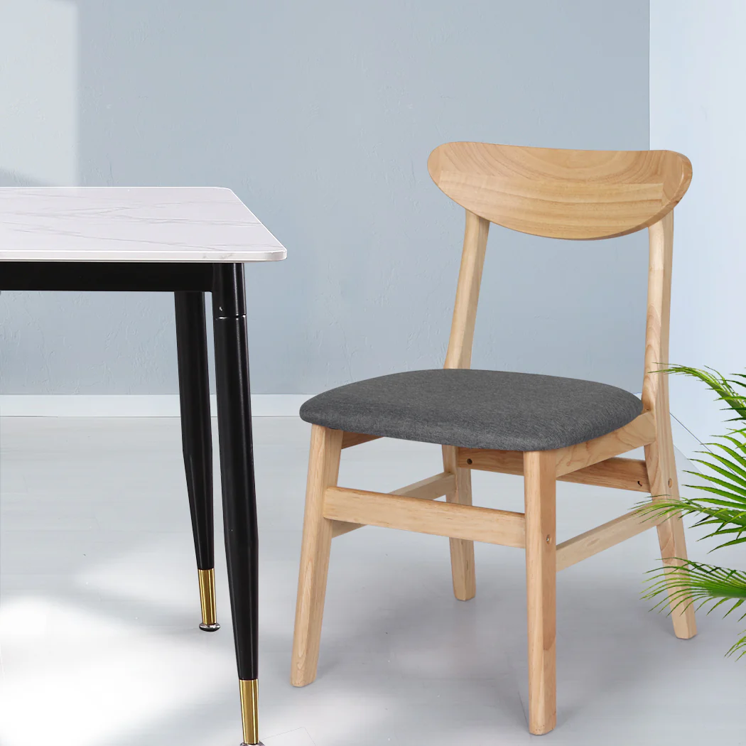 Tate Set of 4 Dining Chairs Kitchen Table Natural Wood Linen Fabric Cafe Lounge - Natural - Nurns