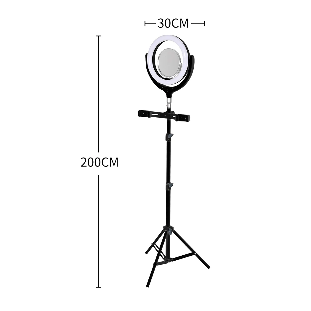 LED Ring Light with Tripod Stand Phone Holder Dimmable Studio Lamp Makeup Mirror Black - Nurns