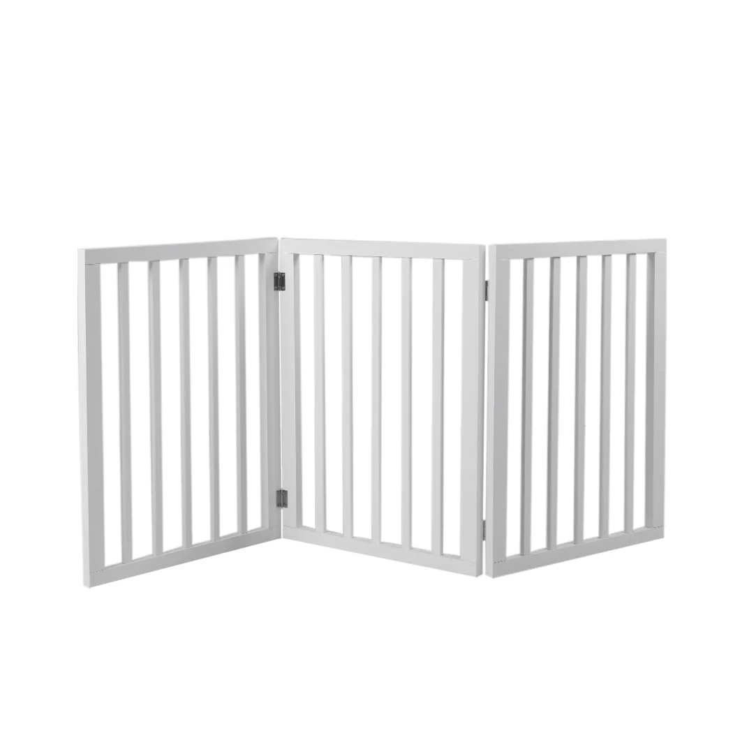 Wooden Pet Gate Dog Fence Retractable Barrier Portable Door 3 Panel White - Nurns