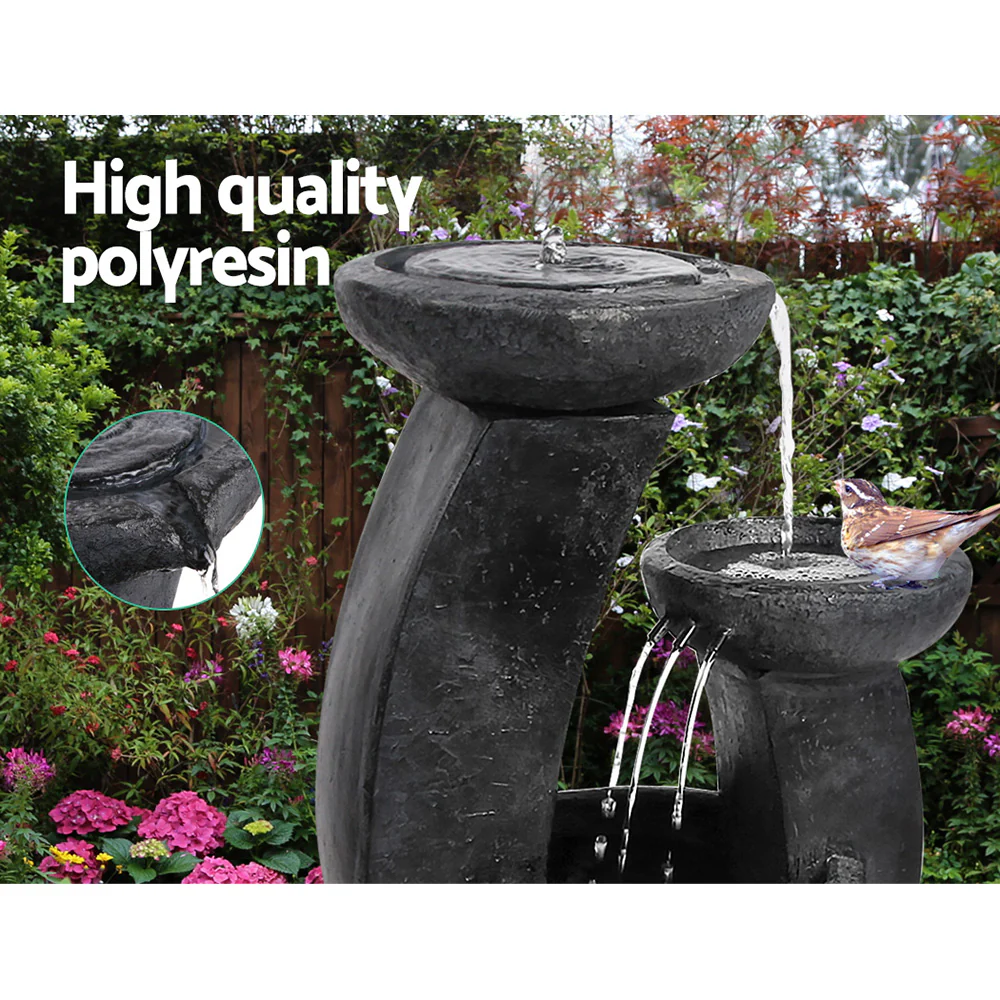 Solar Water Feature Cascading Fountain 3-Tier Mushroom LED Light 70cm - Nurns