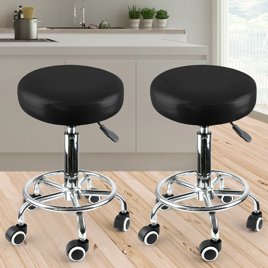 Set of 2 Swivel Salon Barstool Hairdressing Stool Barber Chair Equipment Beauty Black - Nurns