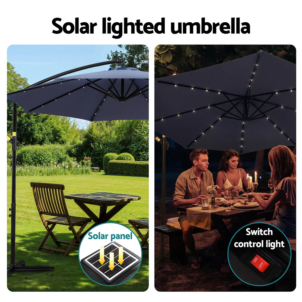 Instahut Outdoor Umbrella 3M Cantilever Beach LED Umbrellas Garden Shade Patio - Nurns