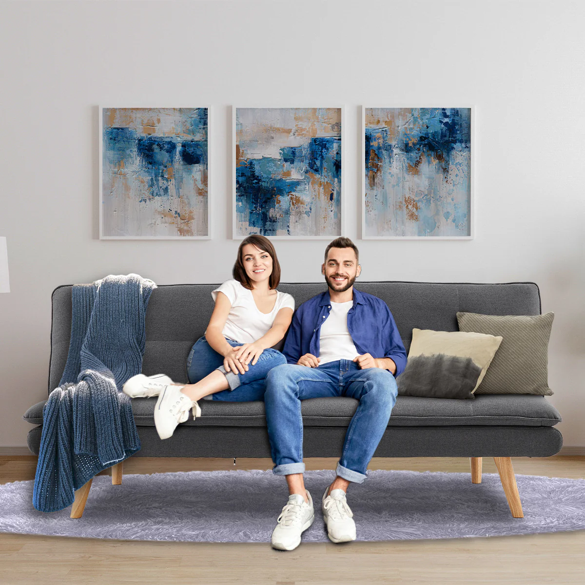 Matilda 3-Seater Linen Futon Sofa Bed Lounge - Dark Grey - Nurns