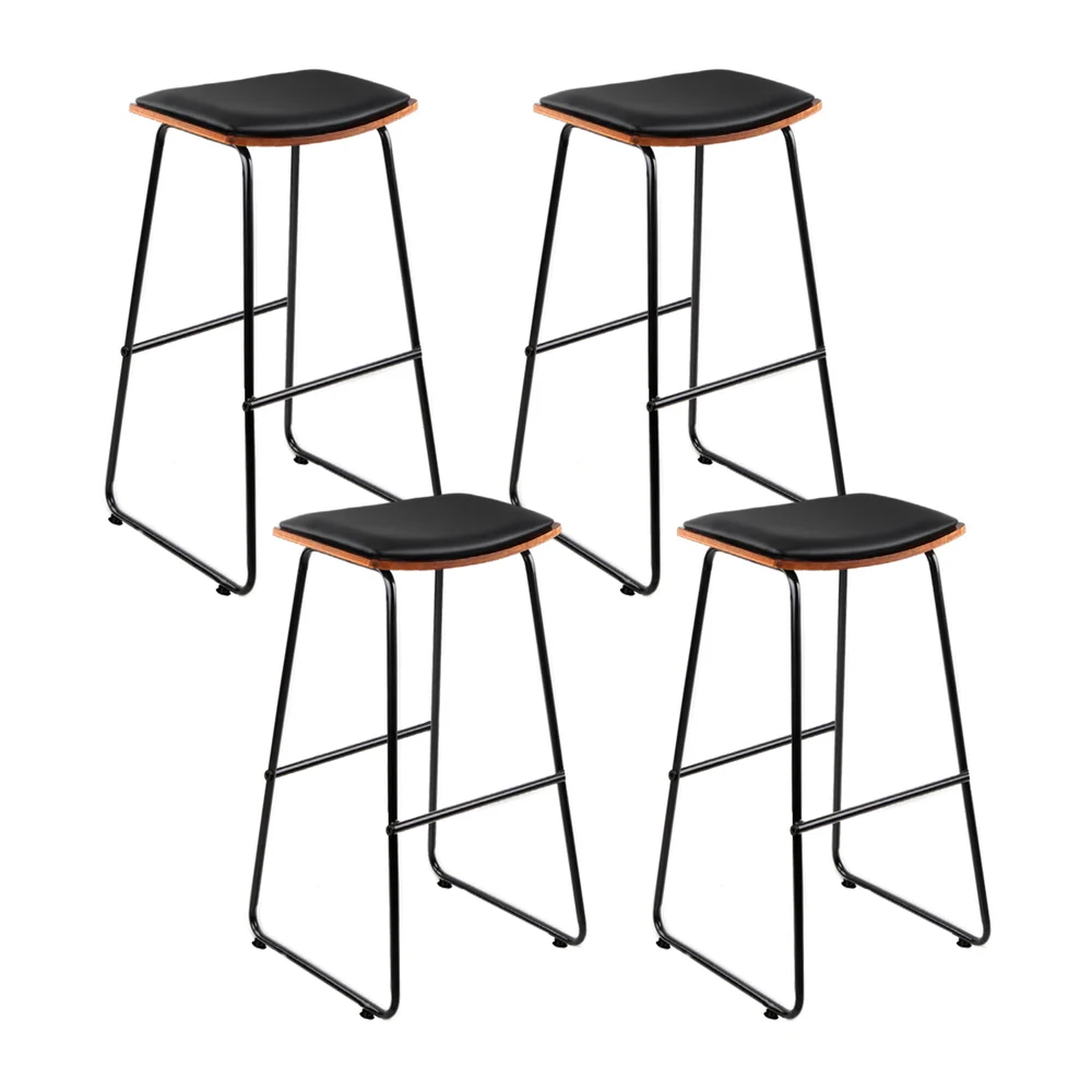 Set of 4 Tiel Bar Stools Leather Padded Metal - Black - Nurns