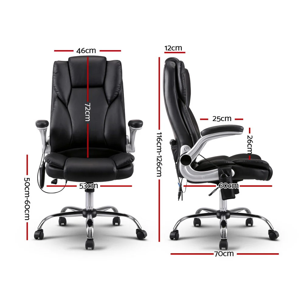 Artiss 8 Point Massage Office Chair Pu Leather Black - Nurns