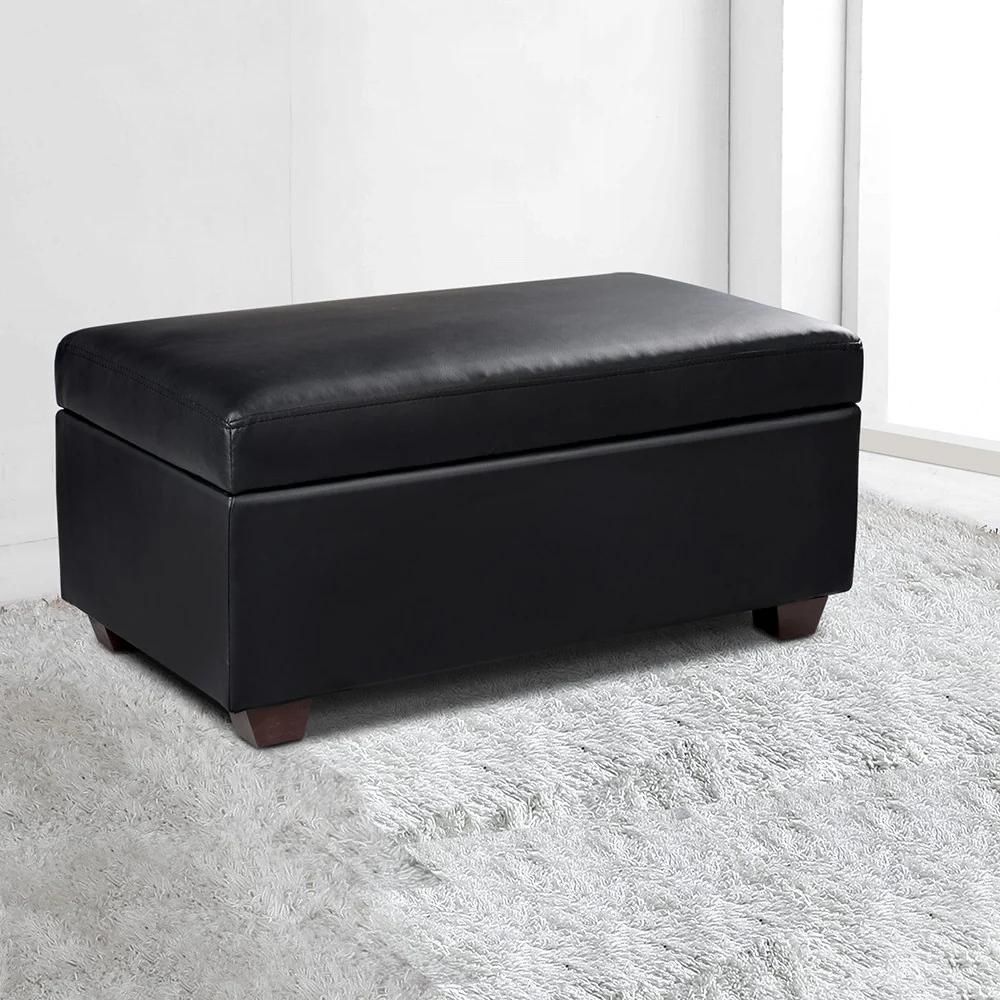Faux PU Leather Storage Ottoman - Black - Nurns