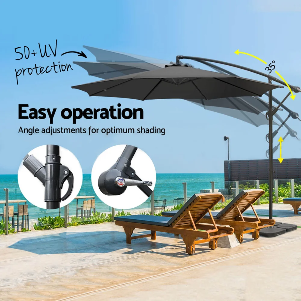 Instahut 3m Umbrella w/Base Outdoor Cantilever Beach Garden Patio Parasol Charcoal - Nurns