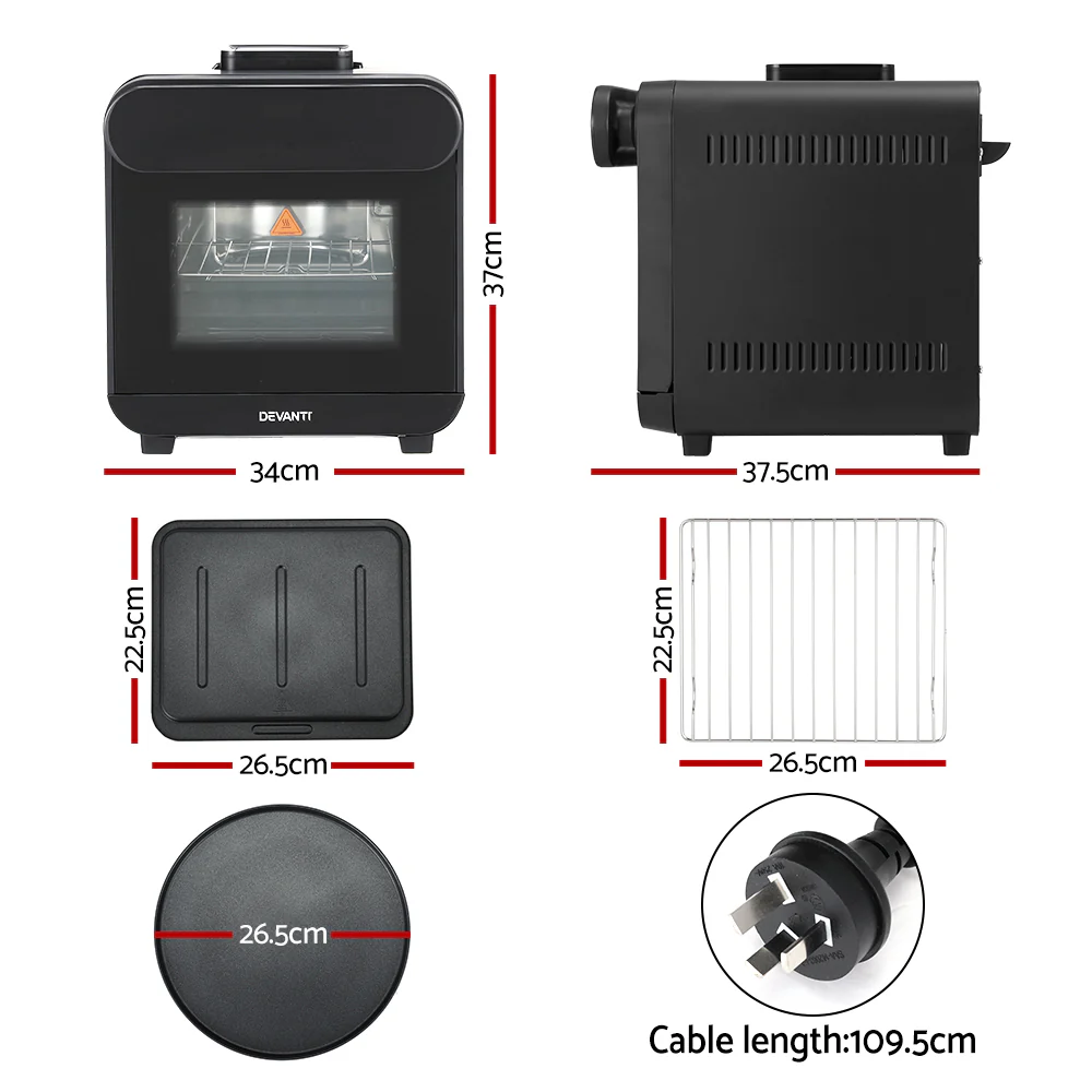 Devanti Steam Air Fryer Oven 15L with LCD Touch 1600W - Nurns