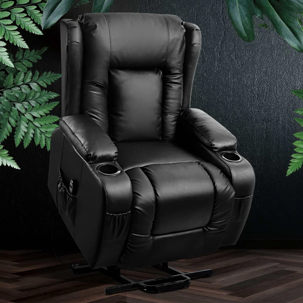 Brigid Electric Recliner Chair Lift Heated Massage Chair Lounge Leather - Black - Nurns