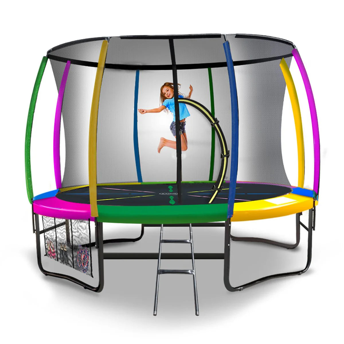 Kahuna Trampoline for Kids 8FT Outdoor Rainbow and Children Suited for Fitness Exercise Gymnastics with Safety Enclosure - Nurns