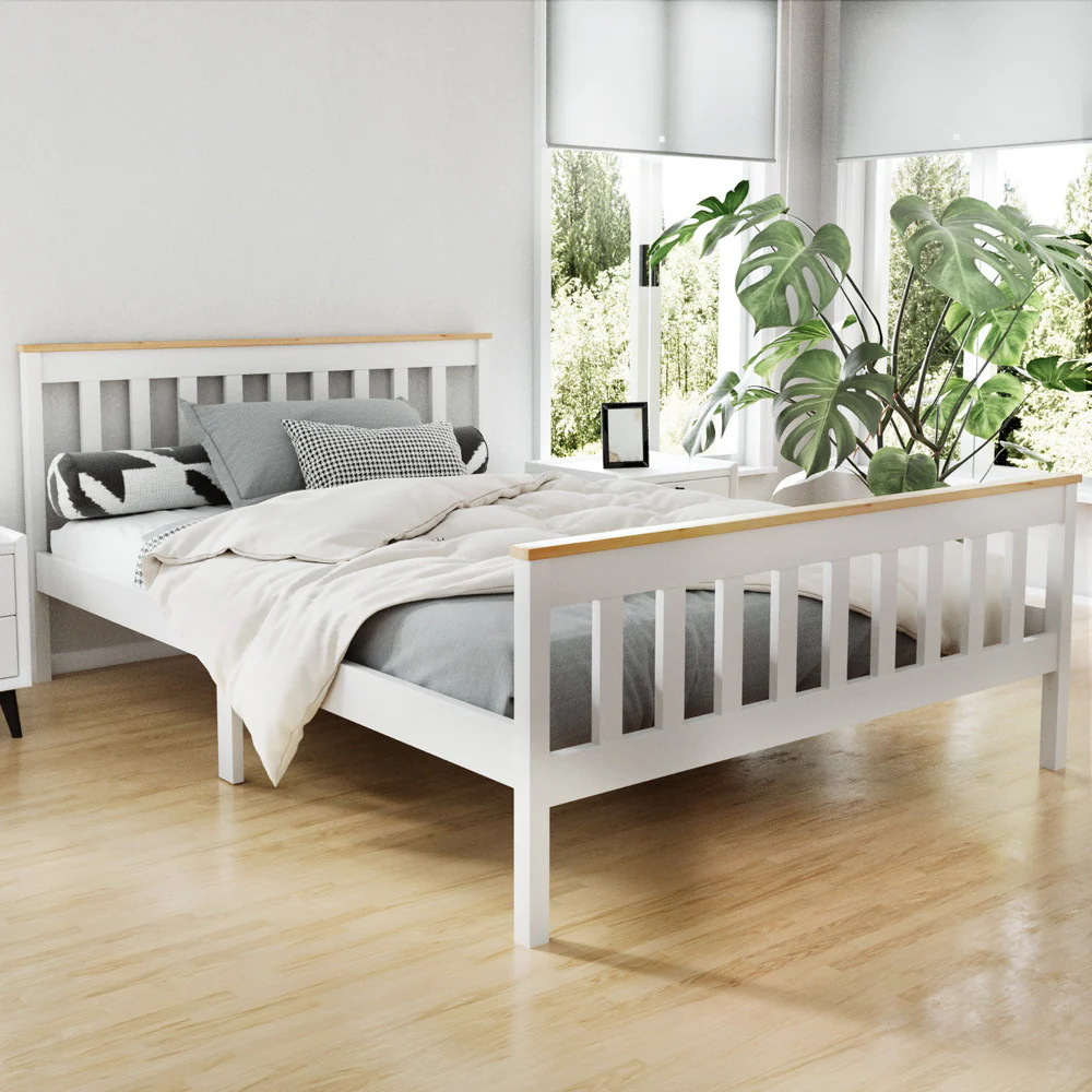 Camden Wooden Bed Frame Timber Base Bedroom Kids - White Double - Nurns