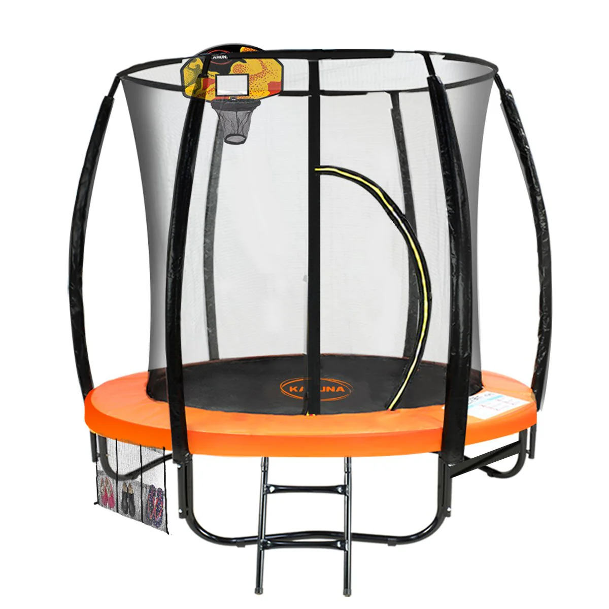Kahuna Trampoline for Kids 8FT Outdoor Orange and Children Suited for Fitness Exercise Gymnastics with Safety Enclosure Basketball Hoop Set - Nurns