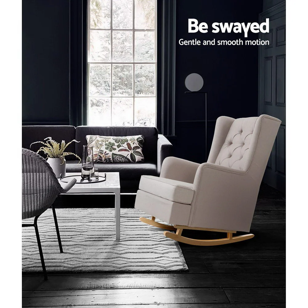 Astraea Rocking Armchair Fabric Chair Lounge Recliner - Beige - Nurns
