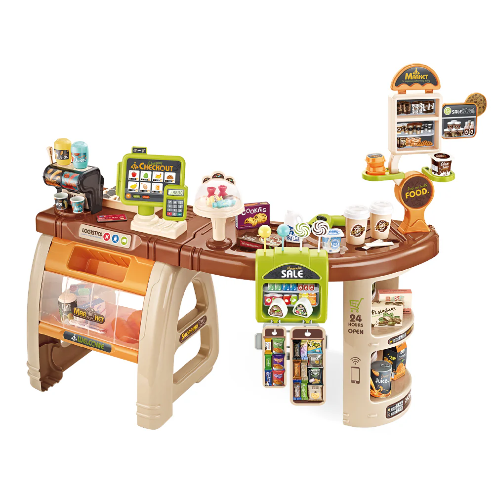 Kids Pretend Role Play Grocery Supermarket 52 Piece Playset Cash Register - Nurns