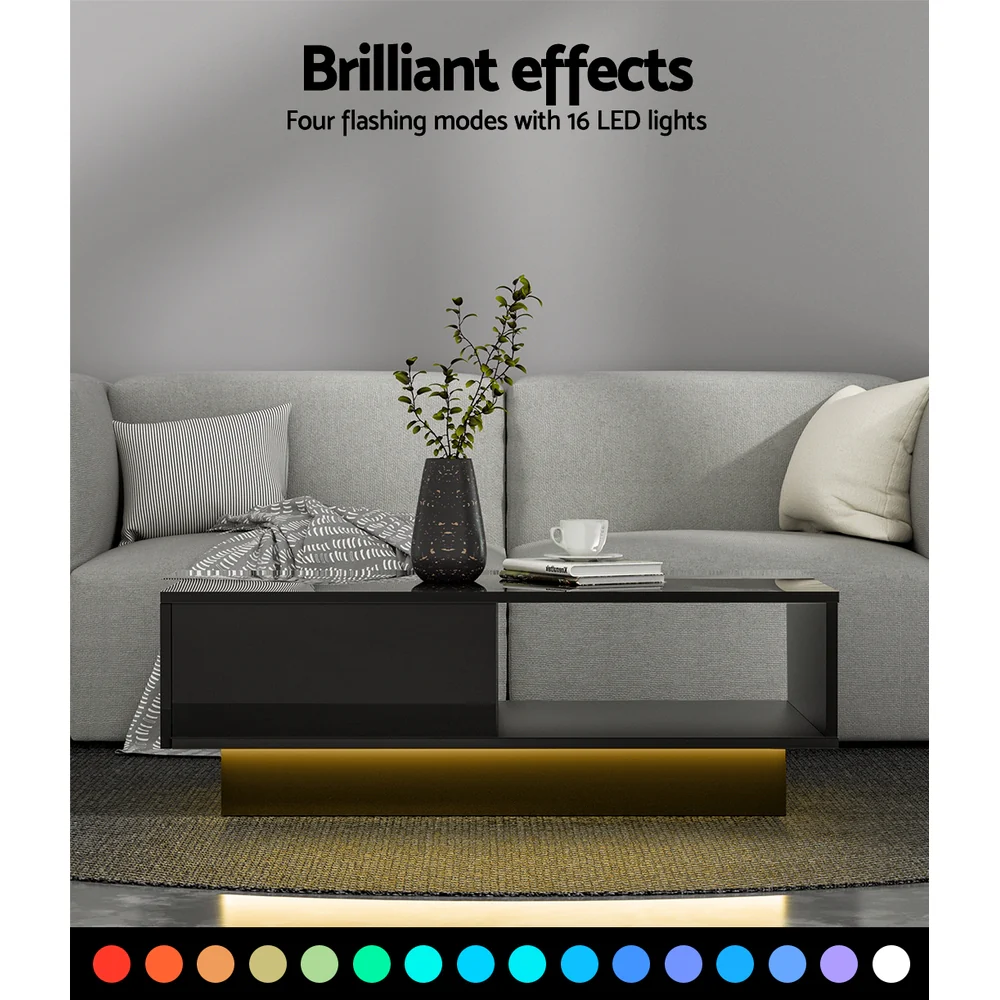Ianthe LED Lights Coffee Table - Black - Nurns