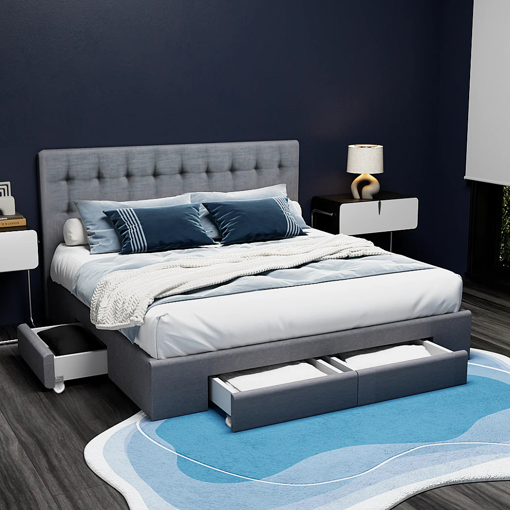 Venice Bed Frame Fabric Storage Drawers - Grey King - Nurns