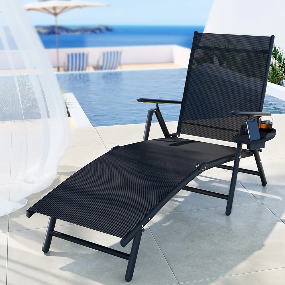 Romy Sun Lounge Outdoor Lounger Chair Foldable Patio Furniture - Black - Nurns