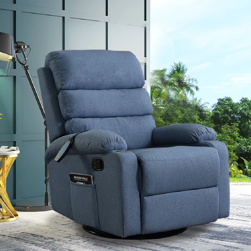 Niamh Massage Chair Recliner Chair Heated Lounge Armchair 360 Swivel - Blue - Nurns