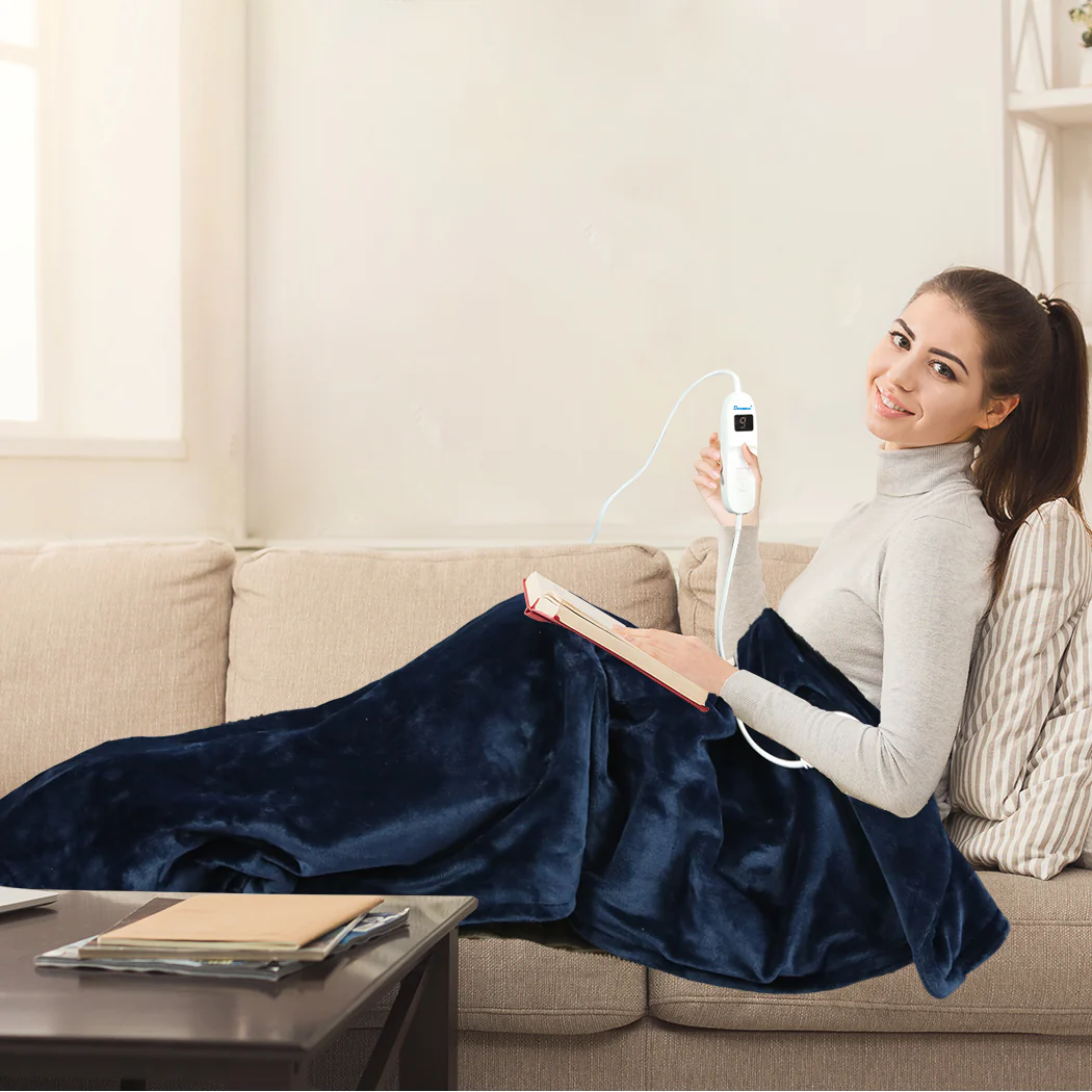 Whitley Electric Soft Blanket Heated Timer Bedding Washable Warm Winter Snuggle - Blue - Nurns