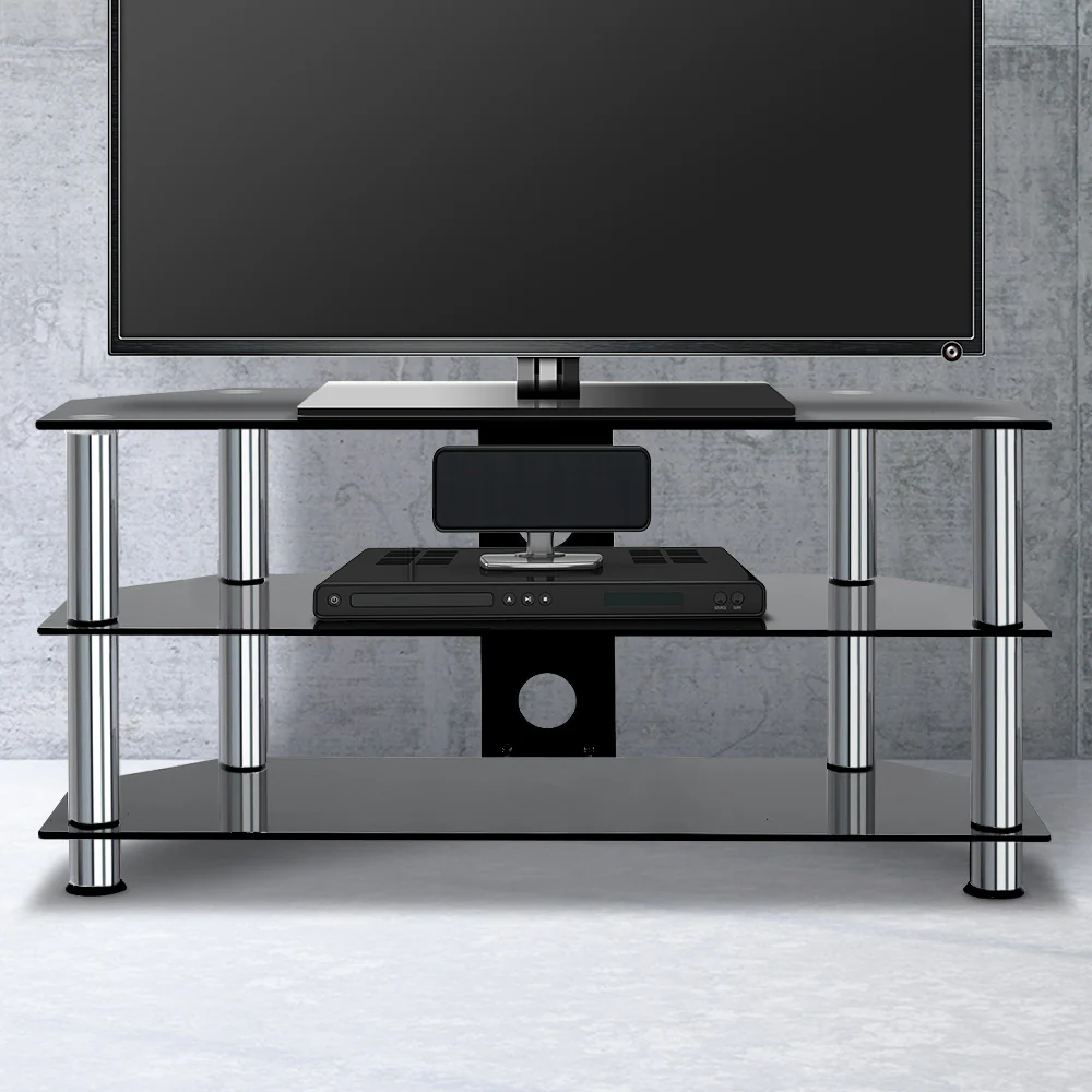 Keld 100cm TV Stand Entertainment Unit Media Cabinet Tempered Glass 3 Tiers - Black - Nurns
