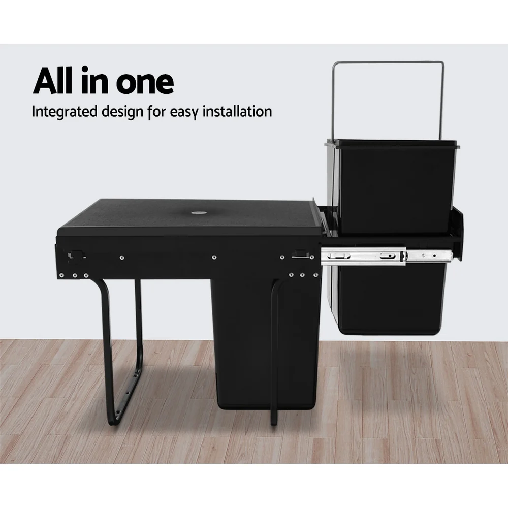 Pull Out Bin Kitchen Double Basket 2X20L Black - Nurns