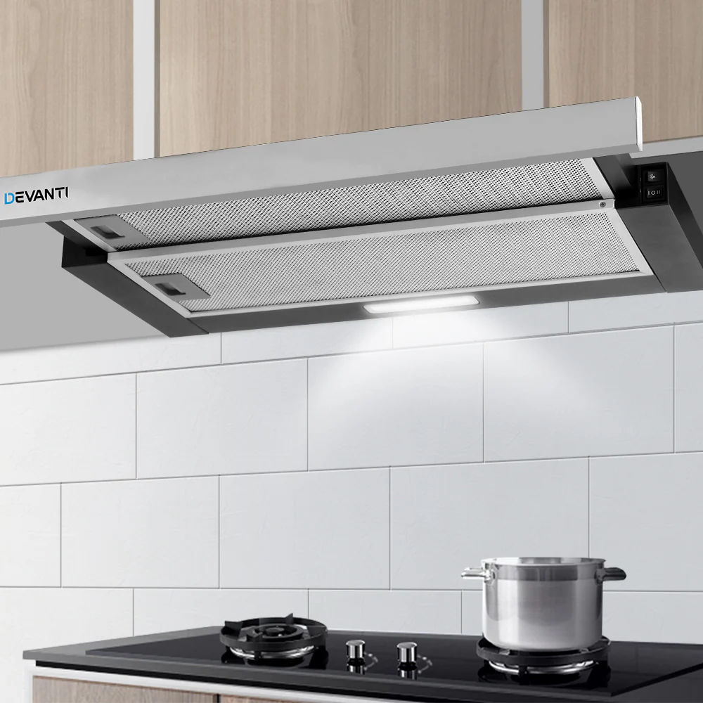 Devanti 600mm Range Hood 60cm Slide out Rangehood Stainless Steel - Nurns