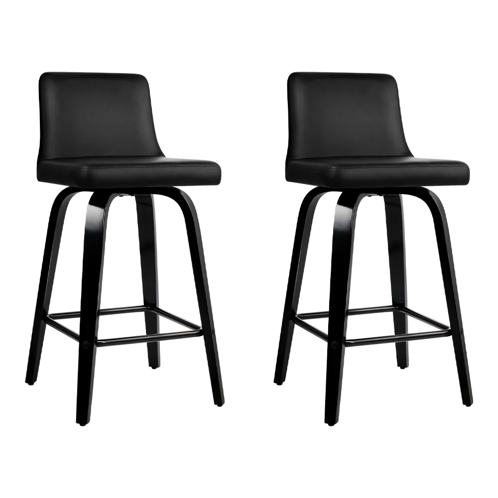 Set of 2 Florina Wooden PU Leather Bar Stool - Black - Nurns
