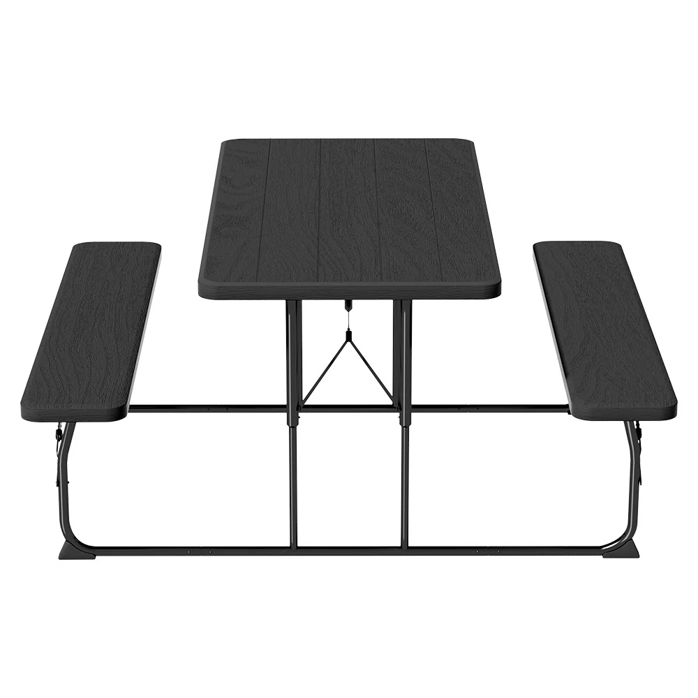 Holden 4-Seater Picnic Patio Bench Camp Folding Table 3-Piece Outdoor Dining Set - Black - Nurns