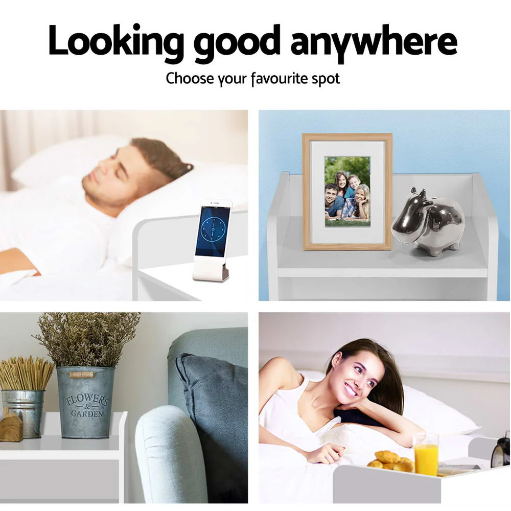 Baddeck Wooden Bedside Tables - White - Nurns