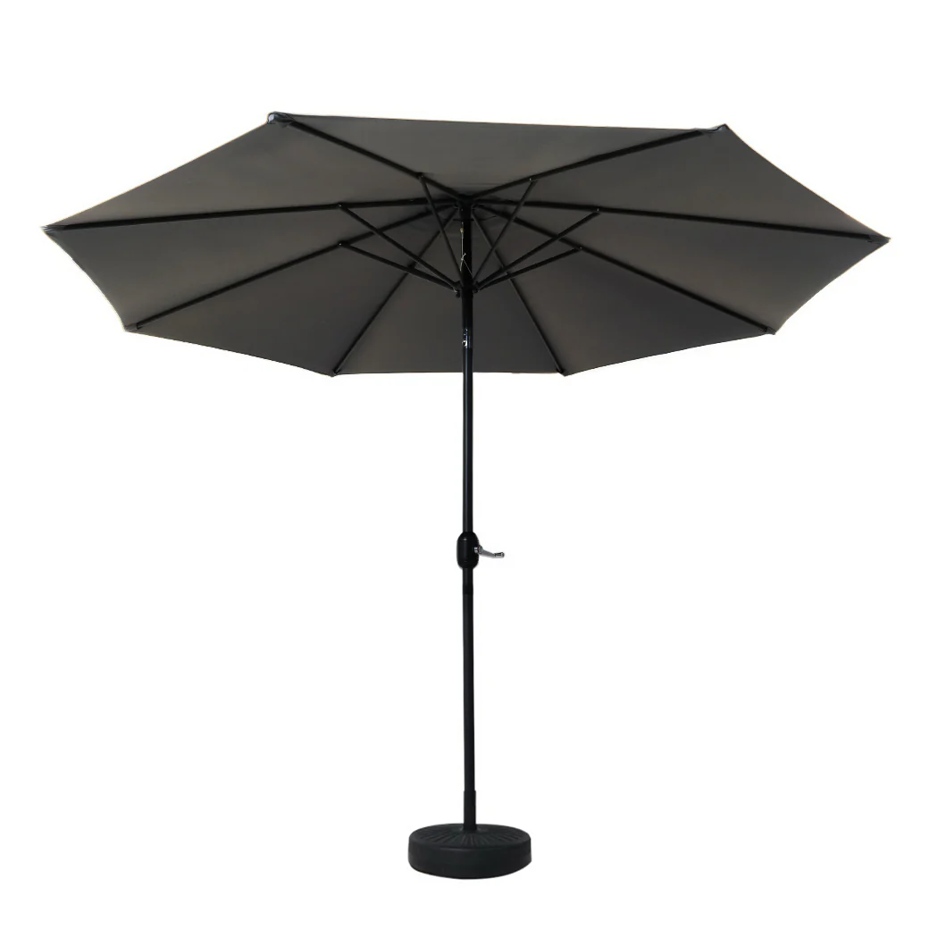 Instahut Outdoor Umbrella 3m Base Beach Pole Garden Tilt Sun Patio UV Charcoal - Nurns