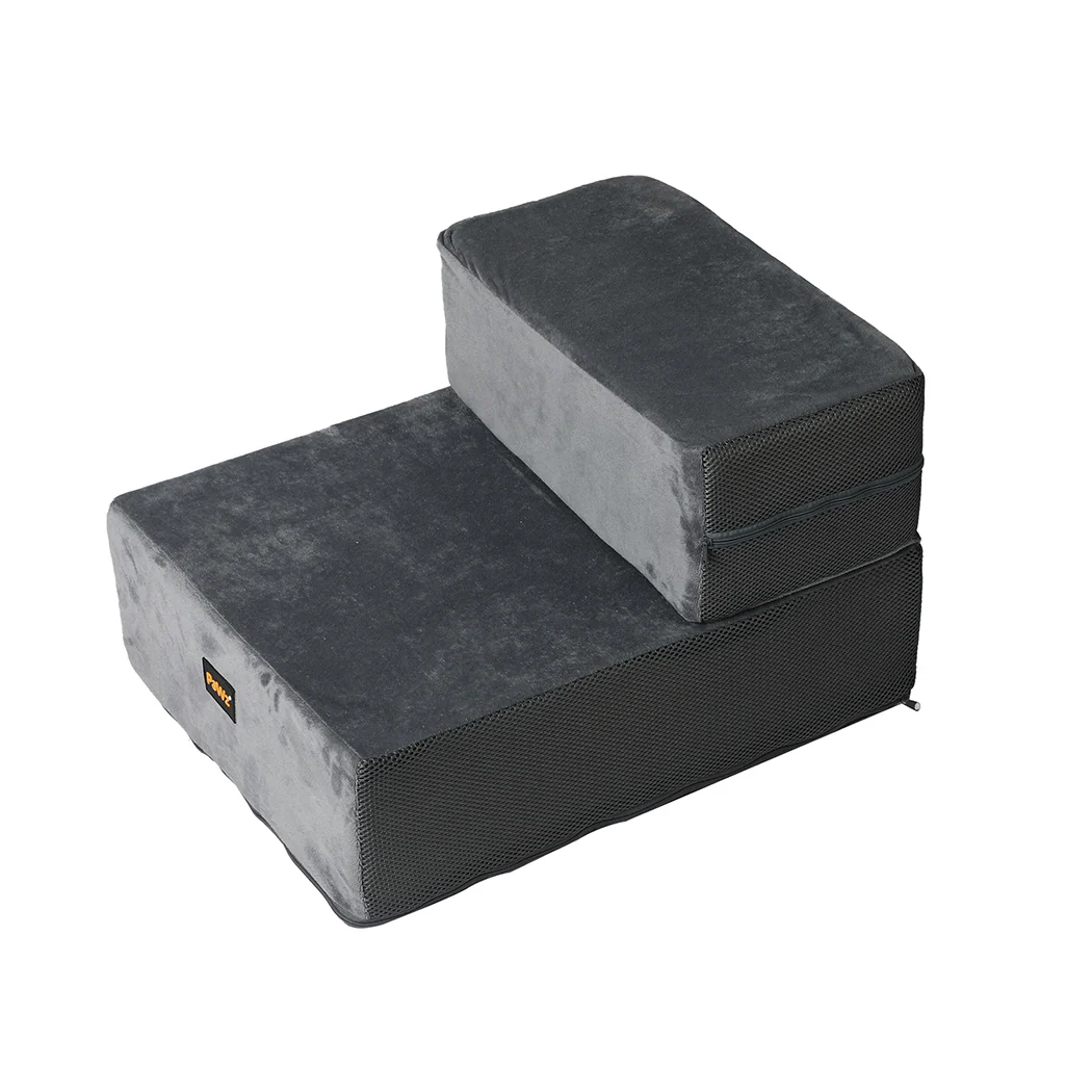 Dog Stairs Ramp Portable Climbing Ladder Washable Removable Cover 2 Steps - Grey - Nurns